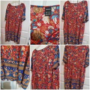 RANLEGE XL FLORAL A LINE DRESS BOHO COTTAHE HAWAIIAN GRANNY CORE DRESS